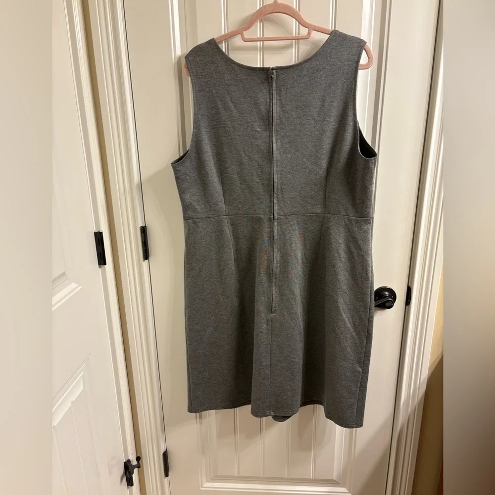 ModCloth Gray Retro Sheath Dress with Square Neckline Bow Detail Sleeveless 2X